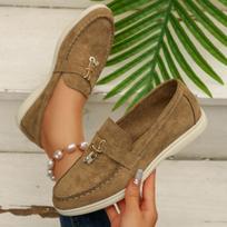 Retro Metal Buckle Loafer Plus Size  36-43 Casual Women's Single Shoe 2025 Autumn New Style Women Slip on Flat Lazy Bean Shoe 36 ruda