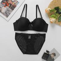 Embroidered Butterfly Underwire Girls Underwear Set Non-slip Fashion Sexy Bra S black