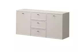 Chest Of Doors Wall Mounted Lorini 150 Cm With 3 Drawers - Cashmere / Black Handles T-bar