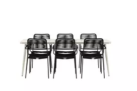 Lina Dining Table - Beige - 200*90 _1+ Lindos Armchair - Black Alu / Black Rope _6