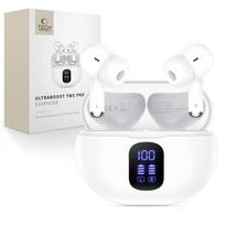 Baltos bevielės ausinės "Tech-Protect Ultraboost TWS Earphone Pro G2"