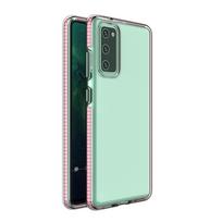 Pavasario dėklas - skaidrus TPU gelinis apsauginis dangtis su spalvotu rėmeliu Samsung Galaxy A72 4G šviesiai rožinis