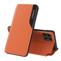 Ekologiška odinė dėklas elegantiško knygelės tipo dėklas su stovu Samsung Galaxy A22 4G oranžinės spalvos