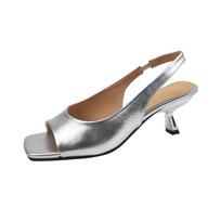 Madingi vasariniai basutės su katės kulniuku moterims, įsispiriami, sidabriniai, auksiniai aukštakulniai, pavasariniai, rudeniniai, elegantiški dirželiu ant kulno sandalai, seksualūs kulniukai 35 sidabras