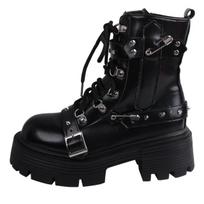 Fashion 2025 New Women's Rivet Chain Design Short Boots Gothic Shoes Street Fashion Lady Rock Boots Metal Decor Punk Style Women Shoes 35