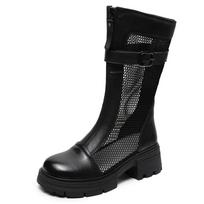 Madingi Aukštos Kokybės 5.5CM Oro Tinklelio Natūralios Odos Moteriški Tuščiaviduriai Kulniukai Sandalai Batai Platforma Pleištas Kvėpuojantys Vasaros Mada 35 juoda