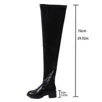 Fashion Black Thigh High Boots for Women 2025 Autumn Winter Pu Leather Over The Knee Boots Woman Thick Heel Elastic Long Botas 36 juoda