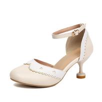 Fashion Women Mary Jane Shoes High Heels Ankle Strap Buckle Wedding Pumps Thin Heels Shoes Pink Bridal Princess Footwear Size 31-43 34 smėlis