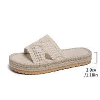 Madingi natūralaus šiaudų nėrimo tinkliniai moteriški įsispiriami sandalai, vintažinės espadrilės klumpės, moteriški su storu padu lininiai drobės šlepetės, vasaros atostogų avalynė 36 smėlis