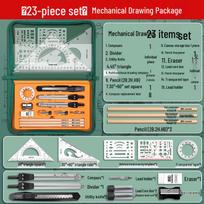 Tikros spalvos mechaninių brėžimo įrankių rinkinys studentams: Kompasas ir inžinierinis liniuotė civilinei ir architektūrinei braižybai. 23-piece Mechanical Drawing Set