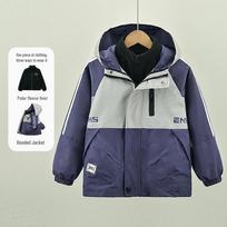 Winter 2025 Boys' Three-in-One Detachable Windbreaker with Fleece Lining 140 juoda