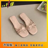 Korean version of thick-heeled sandals for women's summer wear, bow-tie thin strap open-toed low-heeled temperament cool slippers for women's 2025 su 35