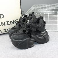 Fashion 12CM Air Mesh Synthetic Microfiber Women Shoes Breathable Vulcanize Leather Casual High Brand Summer Platform Sneakers 34 juoda