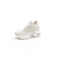 Fashion 8CM Air Mesh Platform Sneakers Wedge Crystal Shoes White Black Height Increased High Heel for Women Slip on Shoes Vulcanized New 34 smėlis