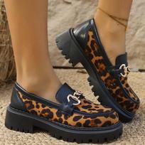 Madingi moteriški mokasinai Retro zomšiniai leopardo rašto batai moterims Metalinė apdaila Apvalus priekis Moteriški mokasinai Laisvalaikio Stambus platforminis padas Moteris 42 juoda