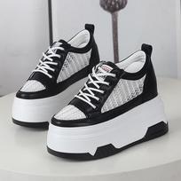 Madingos 10CM 12CM Oro Tinklelio Platformos Pleišto Basutės Tuščiaviduriai Stambūs Sportbačiai Kvėpuojantys Patogūs Moteriški Sandalai Šlepetės Vasariniai Batai 34 juoda