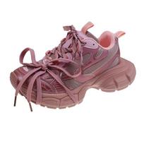 Fashion 5cm Med Heels Women Sneakers Fashion Pink Color Microfiber Leather Mesh Cozy Ladies Luxury Chunky Sneakers Woman Size 40 35 rožinė