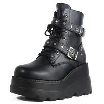 Madingi Nauji Moteriški PU Odos Ankle Boots Moterims Ruduo Žiema Apvalus Pirštas Suvarstomi Batai Moteriai Motociklo Platforma Botas Gotikiniai Batai 35 juoda