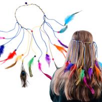 Boho plaukų juosta su spalvingomis plunksnomis ir karoliukais ZA5581
