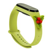 Kalėdų dirželis Xiaomi Mi Band 3 / 4 Kalėdų silikono dirželis su gudobelėmis - Žalias