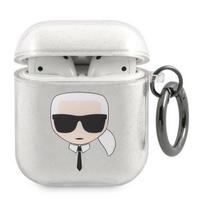Karl Lagerfeld blizgantis Karl's Head dėklas AirPods 1/2 - sidabrinis