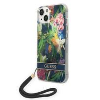 Guess GUOHCP14MHFLSB iPhone 14 Plus 6.7 "mėlynas / mėlynas kietasis dėklas su gėlių dirželiu