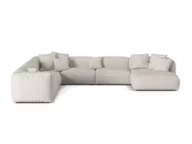 Boucle Modular Left Corner Sofa, "Martina", 6 Seats, 404x312x75, Grey Beige Melange