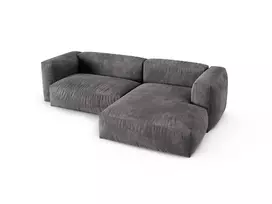 Velvet Modular Right Corner Sofa, "Martina", 2 Seats, 280x176x75, Grey