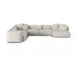 Boucle Modular Left Corner Sofa, "Martina", 6 Seats, 420x330x75, Grey Beige Melange
