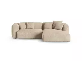 Velvet Modular Right Corner Sofa, "Martina", 2 Seats, 280x176x75, Light Beige