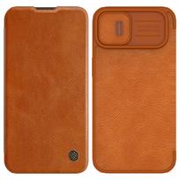 Nillkin Qin Odinė Pro Dėklas iPhone 14 Plus Kameros Dėklas Holster Dėklas Flip Rudas