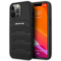 AMG AMHCP14LGSEBK iPhone 14 Pro 6.1 "juodas \/ juodas kietas odinis dėklas su įspaustomis linijomis
