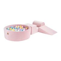 Rožinės spalvos iš aksomo putų žaidimų aikštelė 4 vnt. aukštis 30 cm 225x90 cm Montessori – Meowbaby