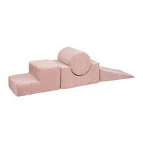 Rožinės spalvos iš velveto putų žaidimų aikštelė 4 vnt. aukštis 30 cm 45x170 cm Montessori – Meowbaby