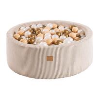 Kreminės spalvos iš velveto pripučiamų kamuoliukų baseinas ø 90x30 cm Montessori – Meowbaby
