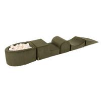 Khaki spalvos iš velveto putų žaidimų aikštelė 5 vnt. aukštis 30 cm 250x45 cm Montessori – Meowbaby
