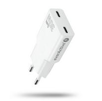 Sieninis įkroviklis 2× USB-C Quick Charge 4+ 30 W SUPER SLIM baltas