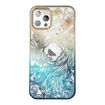 Prabangus iPhone 14 Plus dėklas su Kingxbar Phoenix kristalais - auksinė ir mėlyna