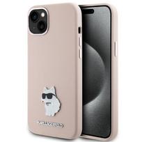 Karl Lagerfeld Silikoninė Choupette Metalinė Smeigtukų Dėklas iPhone 15 Plus / 14 Plus - Rožinė