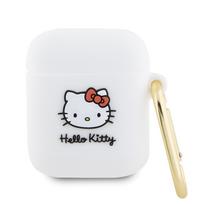 Hello Kitty Silikoninė 3D Kačiuko Galvos Dėklas AirPods 1/2 - balta