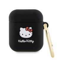 Hello Kitty Silikoninė 3D Katės Galvos Dėklas AirPods 1/2 - juodas