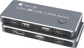 Przełącznik Techly TECHLY KVM USB-C  8K DisplayPort 1.4 2xUSB-C 3xUSB 2.0 (365528) - 46280610 | IDATA KVM-DPC8K | 8059018365528