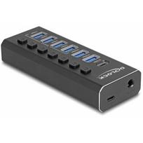 Delock DELOCK 7 Port USB Hub mit 4 Ports 10Gbps und 4 Schnellladeports 5Gbps mit Schalter und Beleuchtung | 64326 | 4043619643264