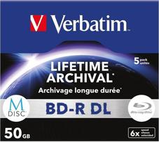 Verbatim 1x5 Verbatim M-Disc BD-R Blu-Ray 50GB 6x Speed, Jewel Case | 43846 | 0023942438465