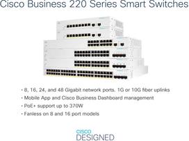 Cisco switch CBS220-24P-4X, 24xGbE RJ45, 4x10GbE SFP+, PoE+, 195W | CBS220-24P-4X-EU-RF | 889728502771