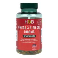 H&B OMEGA 3 Žuvų taukai 1000 MG, 60 kapsulių