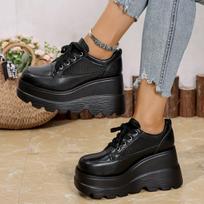 Casual Solid Black Super High Heel Loafer Women 2025 Autumn Chunky Platform Lace Up Pumps Thick Bottom Breathable Mesh Shoes 36 juoda