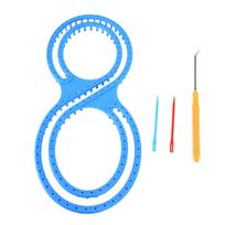 Knitting Loom 8 Shape Plastic Blue Loom Kit with Crochet Suture Needles for DIY Blanket Socks Scarf Hat Craft