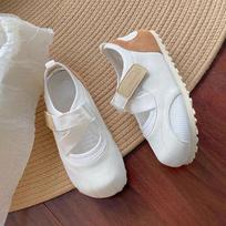 Velcro Mary Jane shoes women's 2025 new summer hollow soft sole with skirt Hundred towers mesh breathable casual shoes 35 chaki