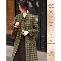 Sisui Nianhua Women's Elegant Plaid Mid-length Woolen Coat L